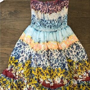 Bebe Multicolor Floral‎ Strapless Dress